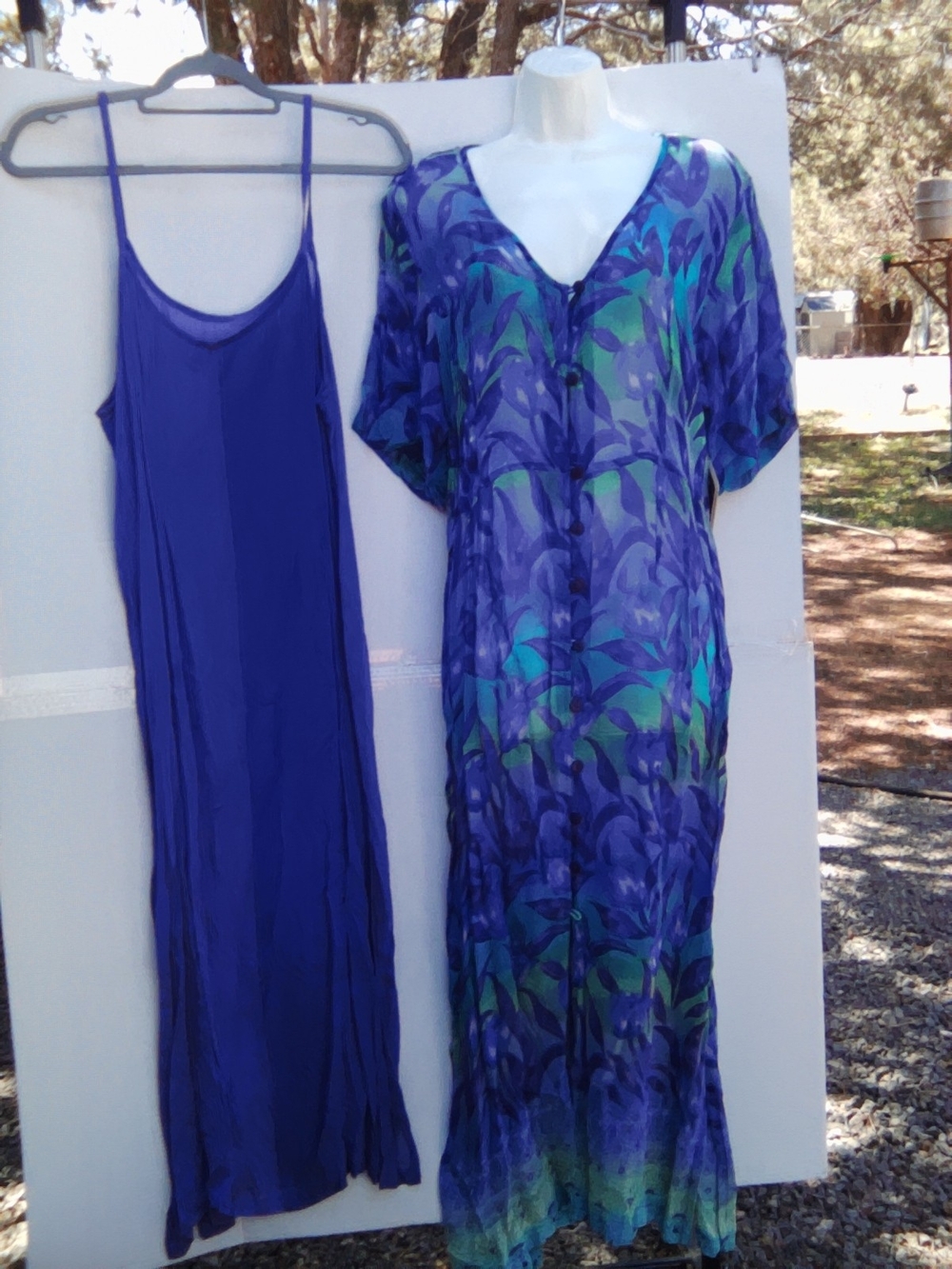 Blue & Teal Floral Button-Front Maxi Dress with Slip